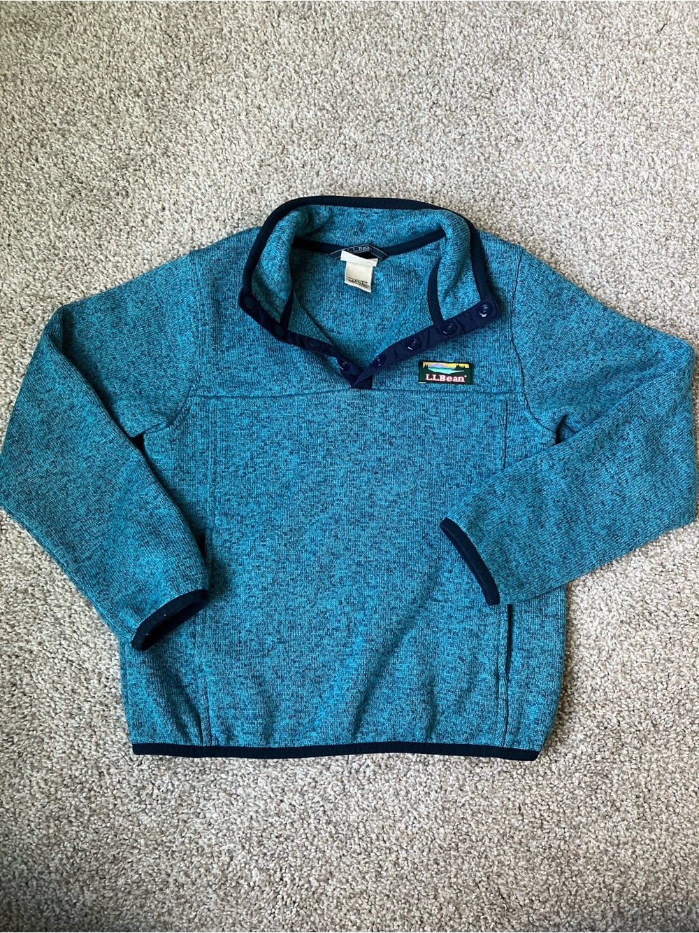 L.L. Bean Boys Teal Zip-Style Fleece Sweater with Navy Trim